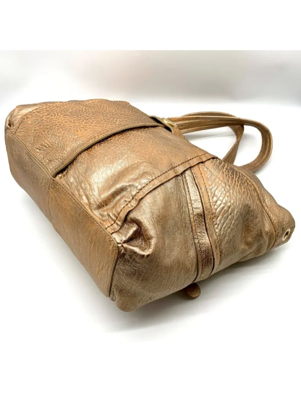 Kipling Metallic Gold Leather Celia Shopper Hobo